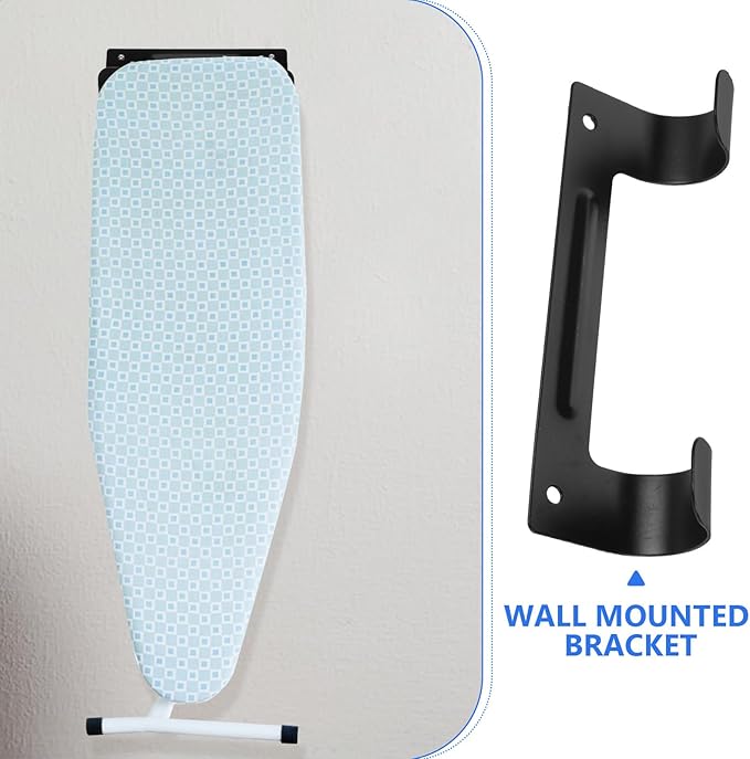 BESPORTBLE Ironing Board Wall Mount Hanger with Non-Slip Pads, Ironing Board Storage Hook for Laundry Room Organization, Sturdy Black Iron Stand Holder for Home Utility Storage