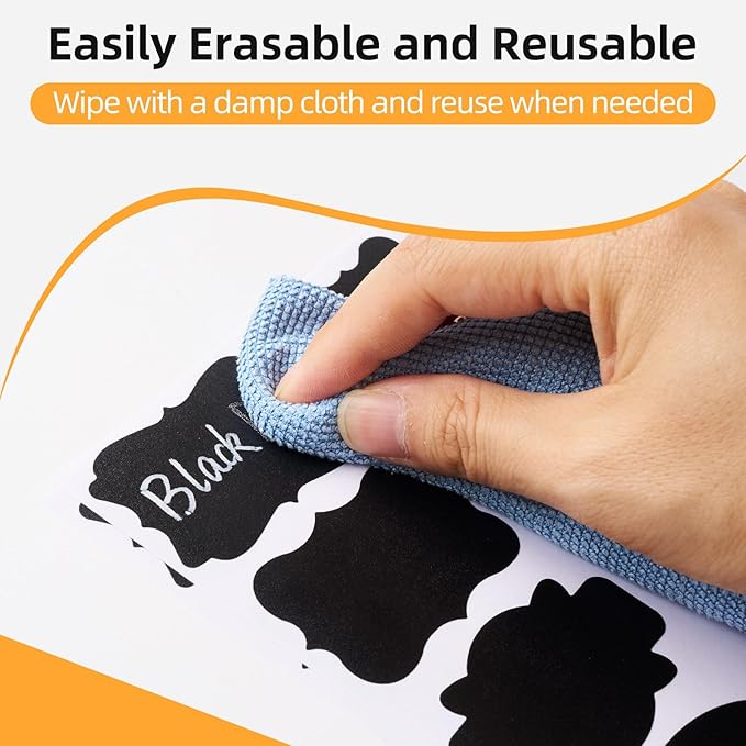 360Pcs Chalkboard Labels – 2.1x1.4 Inch Reusable Blackboard Stickers with 2 White Erasable Chalk Markers, 12 Assorted Shapes, for Mason Jars, Food Containers, and Pantry Storage (Pack of 2)