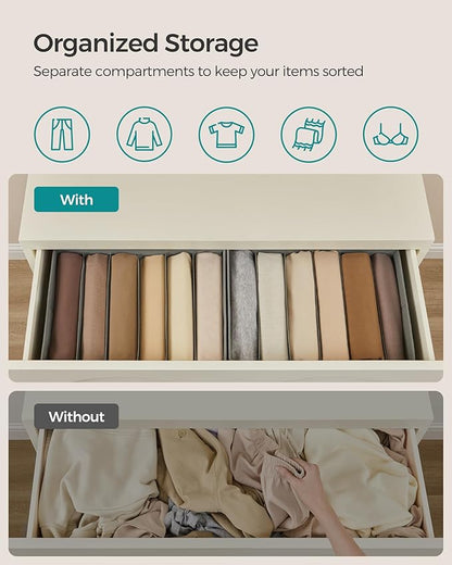 SONGMICS Set of 6 Large Size Wardrobe Clothes Organizers, 6-Compartment Foldable Drawer Organizers with Handles, 16.5 x 11.8 x 6.7 Inches, for Pants, Sweaters, Jeans, Dove Gray URUS009G03