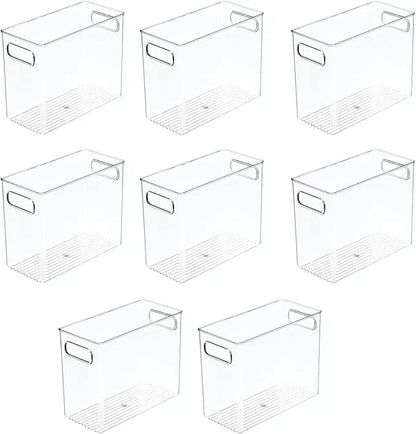 mDesign Tall Modern Stackable Plastic Storage Organizer Bin Basket with Handles for Bathroom Vanity Organization - Shelf, Cubby, Cabinet, or Closet Organizing Decor - Ligne Collection - 8 Pack - Clear