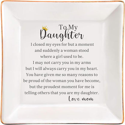 AZVAUUY Daughter Gift from Mom to My Daughter Jewelry Dish Trinket Tray Christmas Birthday Graduation Gift for Daughter Wedding Gift Daughter Bridal Shower Gift Jewelry Holder Ring Dish Organizer