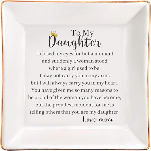 AZVAUUY Daughter Gift from Mom to My Daughter Jewelry Dish Trinket Tray Christmas Birthday Graduation Gift for Daughter Wedding Gift Daughter Bridal Shower Gift Jewelry Holder Ring Dish Organizer