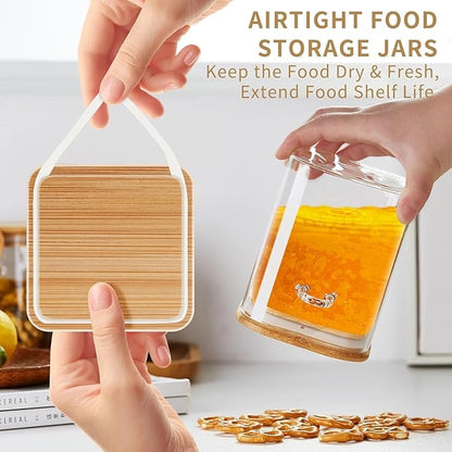 Unbreakable Glass Jars with Airtight Bamboo Lid and Spoon, 4Pcs 49OZ Glass Kitchen Canisters, Overnight Oats Containers, Glass Food Storage Containers for Coffee Beans, Flour, Sugar, Cookie,Pasta