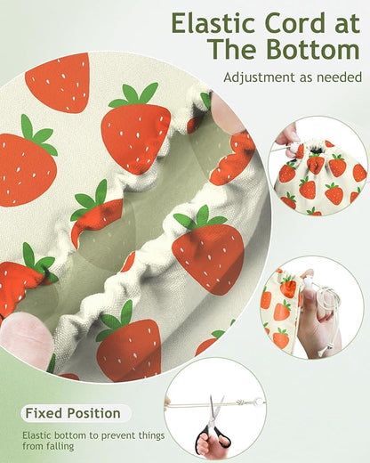 Plastic Bag Holder, Grocery Bag Organizer - 1 Pack Cute Kitchen Dispenser Holders Reusable Shopping Western Hanging Wall with Adjustment Drawstring Closure for Women Home, Strawberry