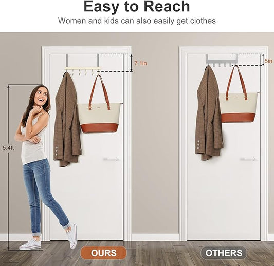 TOPIA HANGER Over The Door Hooks for Hanging, Towel Hooks Towel Racks for Bathroom, Coat Hooks Coat Rack Over The Door Organizer Hanging, Wooden Door Hangers for Coat Towel Hat Purse CT71W