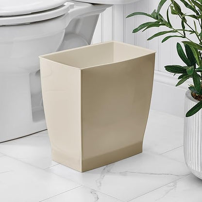 iDesign Small Plastic Bathroom Trash Can, Slim Rectangle Garbage Bin for Bedroom, Office, Dorm, Brown