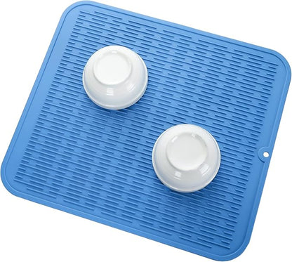 Silicone Dish Drying Mat for Multiple Usage,Easy clean,Eco-friendly,Heat-resistant Silicone Mat for Kitchen Counter or Sink,Refrigerator or Drawer Liner Lichen BlueL 2XL 24 inches x 18 inches
