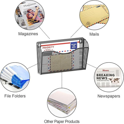 samstar 6 Pack Mesh Wall Mounted File Holder Metal Wall File Pocket Mail Organizer for Office/Home(with Label Panel)
