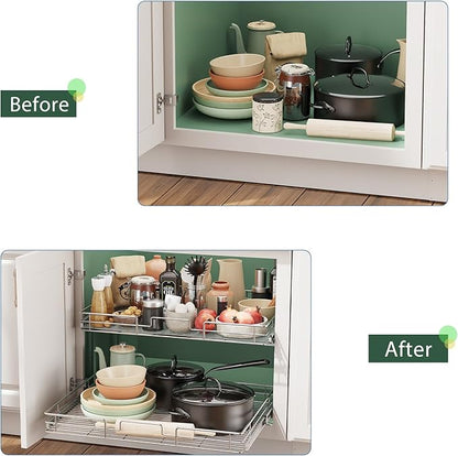 LOVMOR 2 Tier 31½"W x 21½"D, Individual Pull Organizer Kitchen Cabinet Storage Sliding Shelves
