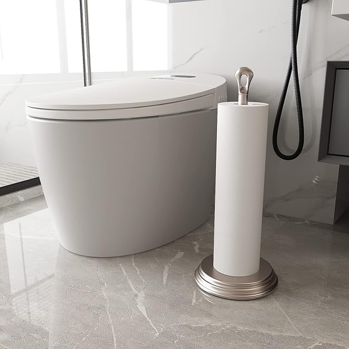 Toilet Paper Holder with Rustproof, Metal Free Standing Toilet Paper Stand Storage for Bathroom, Tissue Paper Roll Holder for Bathroom Accessories (Brushed Nickel)