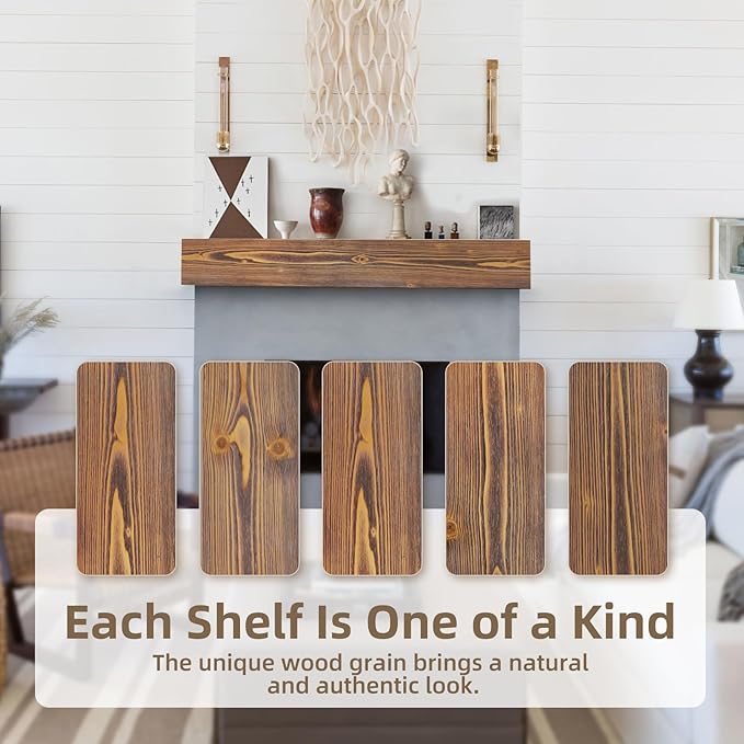 ROOMTEC Fireplace Mantel, 48" Wall Mounted Wood Display Shelving, Handcrafted Natural Mantels Over Fireplace | 48" x 8" x 5" - Brown