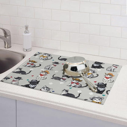 Pet Lover Cat Dish Drying Mat 18x24 For Kitchen Counter Absorbent Microfiber Dishes Pad Dish Drainer Rack Mats Fast Dry Kitchen Accessories