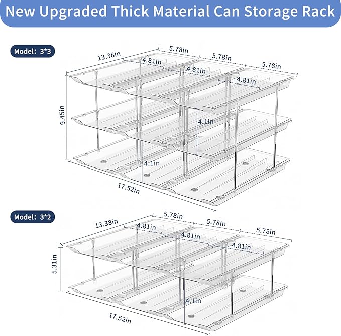 Jsyrjing Can Organizer for Pantry Free Combination Can Dispenser, Clear Thickened 3-Tier Storage Rack for 36 Cans Suitable for Cabinet Pantry Fridge Countertop (3 * 3)