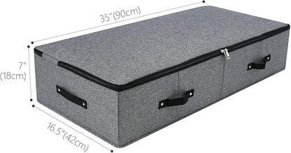 Omygarden Foldable Fabric Sturdy Under Bed Storage Box with 6 Handles, Zipper Lid, Blankets Clothes Comforters Storage Bin Organizer for Bedroom and Closet, 35x 16.5 x 7inch, Black Grey