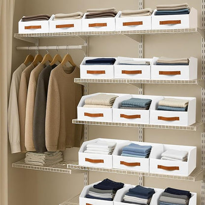 Fabric Storage Bins for Organizing - 8 Pack Large Trapezoid Collapsible Storage Bins with Front Handle, Closet Organizers and Storage for Bedroom, Home Shelves, Small Spaces, White