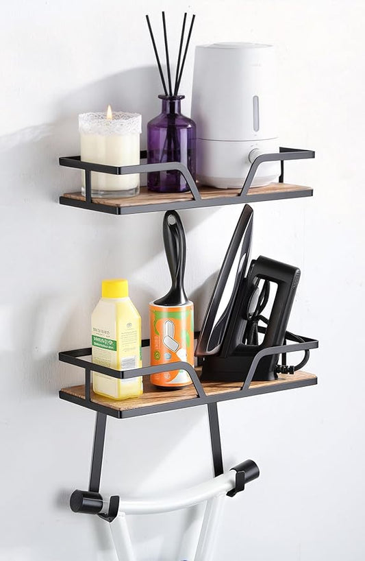 Ironing Board Hanger Wall Mount, 2-Layer Ironing and Iron Board Holder, Laundry Room Organization and Storage Black