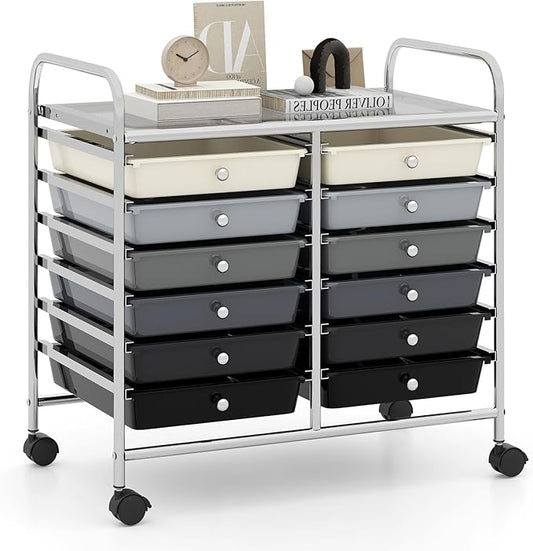 MAT EXPERT 12-Drawer Rolling Storage Cart, Mobile Utility Cart on Wheels, Removable Storage Drawers for Home, Study, Office, School,Paper Organizer
