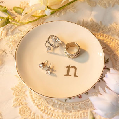 COMMGOAL Ceramic Ring Holder for Jewelry, Jewelry Tray, Ring Dish, Aesthetic Room Decor, Engagement Gifts Bride Gifts Wedding Gifts for Women, White, 4.75"(N)