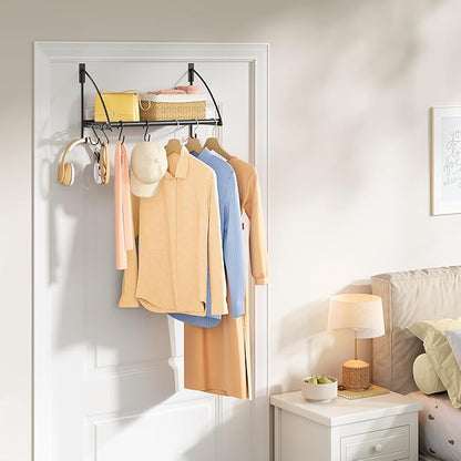 Tajsoon Over The Door Hanger with Storage Rack and 6 Hooks, Over The Door Clothes Racks for Hanging Coat, Door Rack Hanger for Bathroom, Bedroom, Living Room, Black