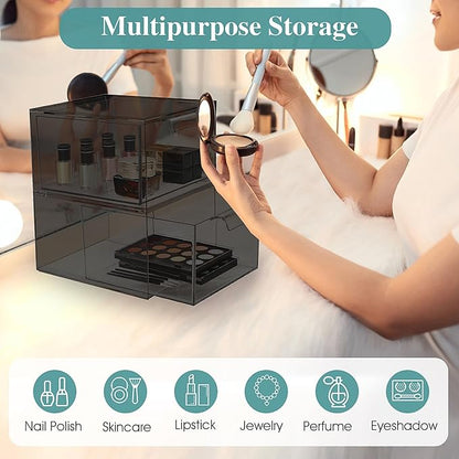 6 Pack Stackable Makeup Organizer and Storage, Acrylic Organizers，Clear Plastic Storage Drawer with Pull-Out Handles for Vanity, Undersink, Kitchen Cabinets, Pantry, Black