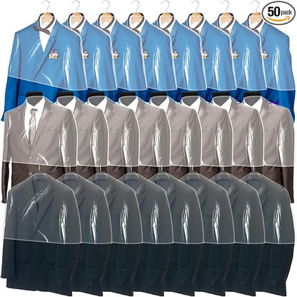 Chumia 50 Pieces Clear Shoulder Cover for Clothes Closet Bulk, Plastic Hanger Covers for Hanging Clothes Shoulder Garment Dust Cover Protectors for Men Women Suit Coats Jackets Dress(21.5'' X 15.5")