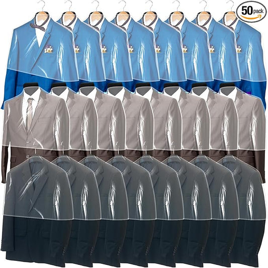 Chumia 50 Pieces Clear Shoulder Cover for Clothes Closet Bulk, Plastic Hanger Covers for Hanging Clothes Shoulder Garment Dust Cover Protectors for Men Women Suit Coats Jackets Dress(21.5'' X 15.5")