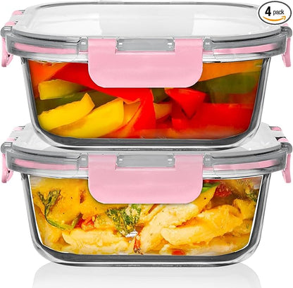 Razab 2 PC 1200ML / 41 Oz Glass Food Storage Containers with Lids - Airtight & Leakproof - Microwave/Oven/Freezer Safe - BPA Free - Ideal for Meal Prep, Storing Leftover & Lunch
