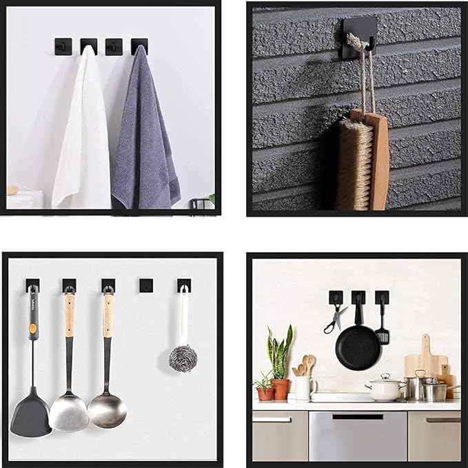 SUNFCON Cutting Board Holder Rack Pot Pan Lids Holder 2 Adhesive 304 Stainless Steel Hanging Hooks Chopping Board Organizer Thin Bakeware Tray Dry Display Stand Kitchen Countertop Cabinet Dark Black