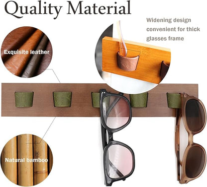 ACOCOFE Sunglass Organizer Wall Mount, Wood Eyeglass Storage Holder, Glasses Rack for Multiple Eyewear Display Men Women (Umber-green)