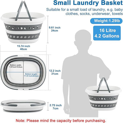16L Collapsible Laundry Baskets with Handles, Small Laundry Hamper Plastic for Clothes Baby Kits, Pop-Up Clothes Hamper Plastic Bin Storage Basket Organizer for Dorm Room Essentials Camper Accessories
