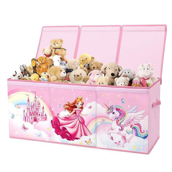 Toy Storage Bin with Lids,Extra Large Toy Box Chest with Handles for Kids Boys Girls,Collapsible Storage Organizer Box Bin Basket for Bedroom,Playroom, Nursery,37.8"x12.6" x15.7",Princess Unicorn