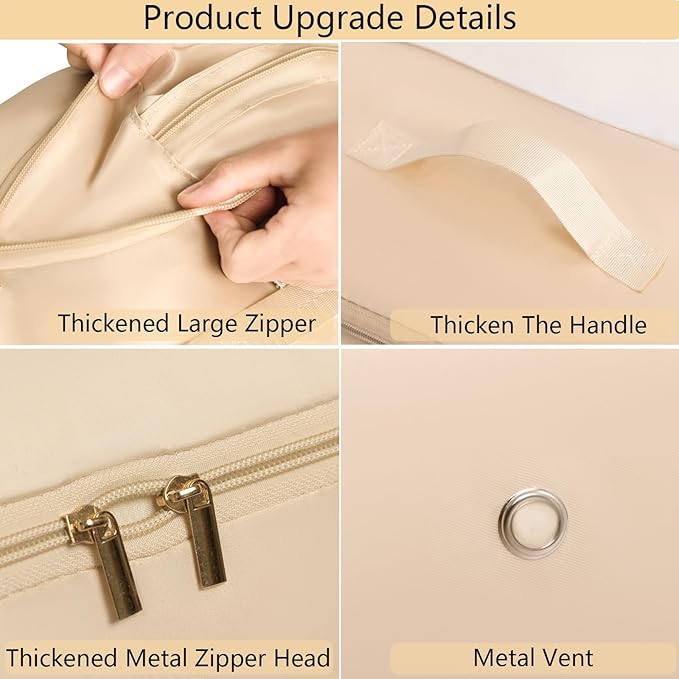 HAIKYPO Upgraded Thickened 2 Pack Compression Bags for Storage,Ultra Space Saving Self Compression Organizer Bags,Sweater Organizer for Closet,Clothes Storage Bag (Beige,2 Pack,X-Large)