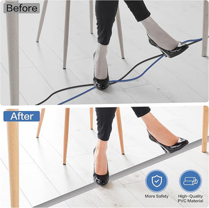 Floor Cord Cover Self Adhesive Cord Hider Floor Extension Cord Covers for Floor Power Cord Protector Cable Management Prevent Cable Trips Cable Cavity 0.59" W x 0.31" H (Grey, 10Ft)