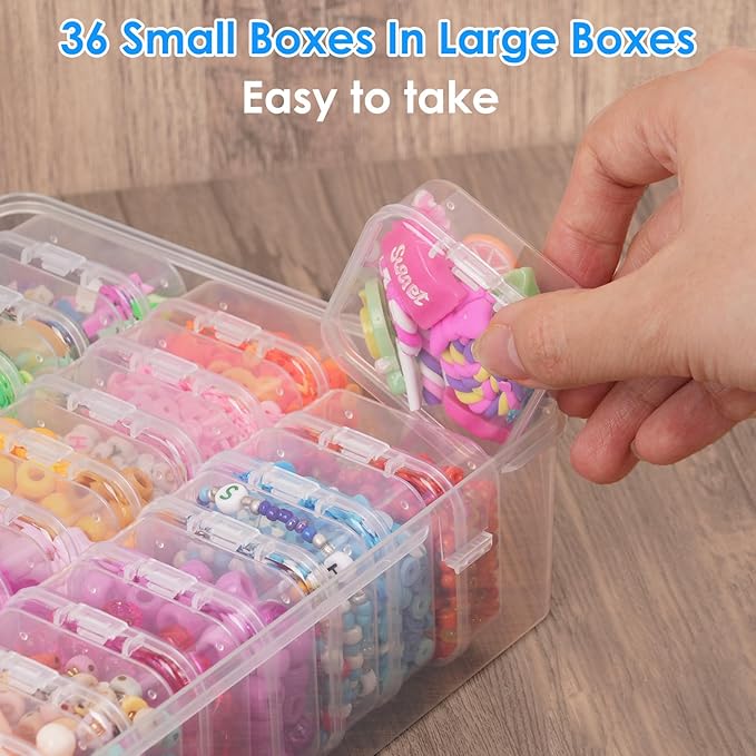 OUTUXED Bead Organizer Box, 36Pcs Small Clear Plastic Bead Storage, Mini Craft Storage Containers Boxes with Hinged Lid and Labels for Bracelets, Making DIY Jewelry Craft Nail, Screws, Seeds