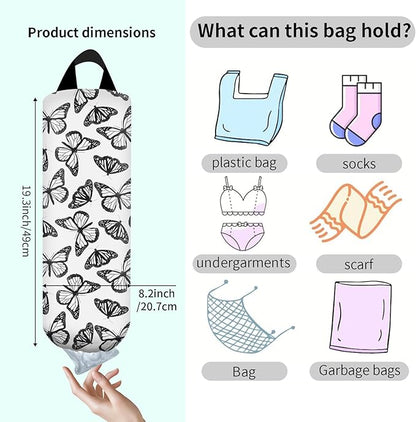 Plastic Bag Holder, Wall Mount Grocery Bag Organizer, Funny Hanging Trash Storage Dispenser for Home Kitchen Cute Butterfly Pattern