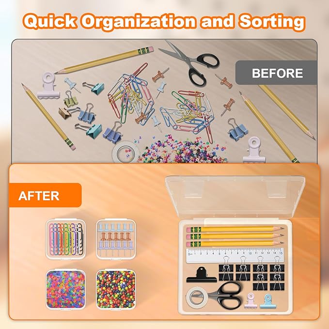 2 Pack 60 Pcs Bead Organizer Box, Clear Plastic Storage Containers Features Hinged Lid and Labels, Craft Storage Box for Jewelry, Diamonds, Clay Beads, Bracelets, Screws, Seeds, Small Parts