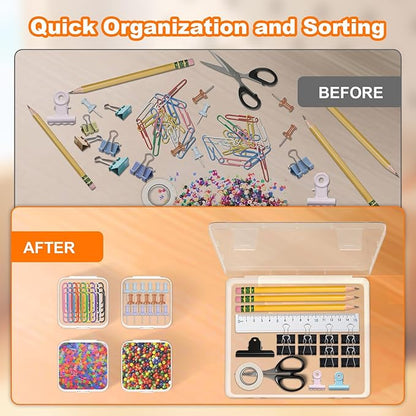 2 Pack 60 Pcs Bead Organizer Box, Clear Plastic Storage Containers Features Hinged Lid and Labels, Craft Storage Box for Jewelry, Diamonds, Clay Beads, Bracelets, Screws, Seeds, Small Parts