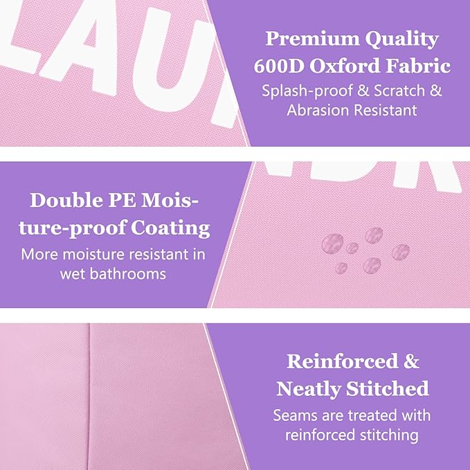 2Pcs Foldable Pink Laundry Basket for Family, 95L Portable Laundry Baskets with Aluminum Handles, Multi-functional Dirty Clothes Hampers for Dorm, Travel, Pink