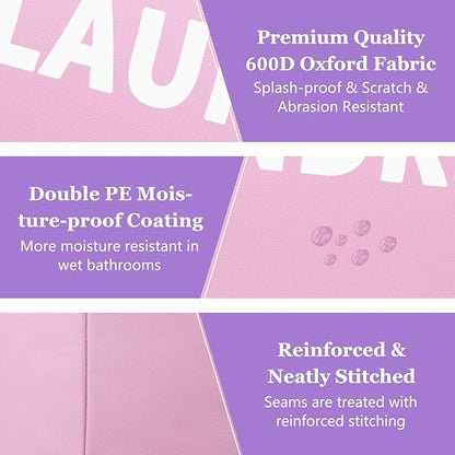 2Pcs Foldable Pink Laundry Basket for Family, 95L Portable Laundry Baskets with Aluminum Handles, Multi-functional Dirty Clothes Hampers for Dorm, Travel, Pink