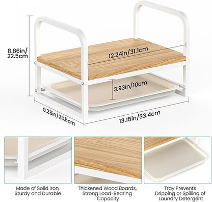Laundry Detergent Holder Stand, Liquid Detergent Dispenser Shelf Organizer with Cleanable Drip Tray, Liquid Holder Stand Catcher for Laundry Room Organization and Storage (Flat-White)