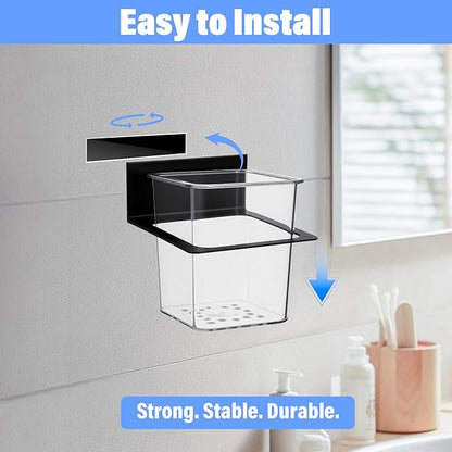 4 Pcs Clear Plastic Toothbrush Holder, Wall Mounted Metal Bracket Bathroom Organizer Set for Toothpaste, Brushes, Razor, Shower Accessories