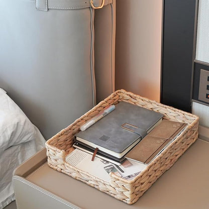 Set of 2 Water Hyacinth Letter Tray for A4 File Desk Mail Letter-Size Paper, Basket Woven Organizer, Magazine Files Storage, Office Document Organizer and Storage