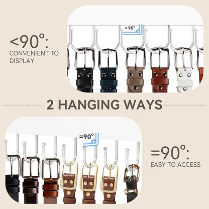 HOMEBROS Belt Hanger Wall Mount, Wooden Closet Belt Organizer with 24 Metal Hooks, Large Capacity, White, 2 Pcs