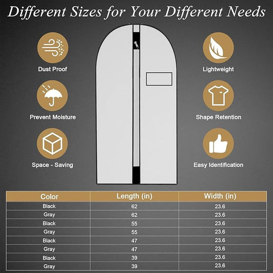 55-Inch Garment Bags Covers,Hanging Clothes Bag, Suit Cover Bags with Clear Window for Hanging Closet Clothes Storage and Travel (Gray-55Inch)