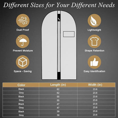 47-Inch Garment Bags Covers,Hanging Clothes Bag, Suit Cover Bags with Clear Window for Hanging Closet Clothes Storage and Travel (Black-47Inch)
