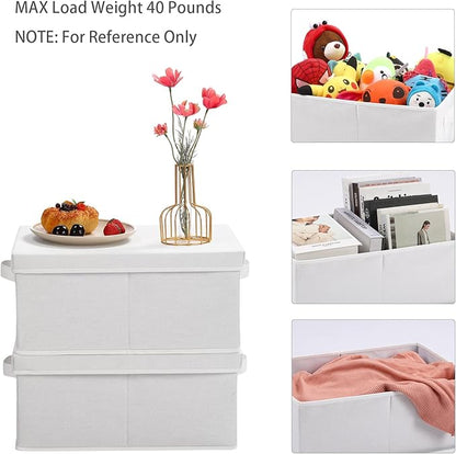 HOONEX Storage Bins with Lids for Organizing, Pack of 2, Storage Boxes with 2 Carrying Handles and Sturdy Heavy Cardboard, 16.5" L x 11.8" W x 7.5" H for Shoes, Books, Clothes, Nursery, White