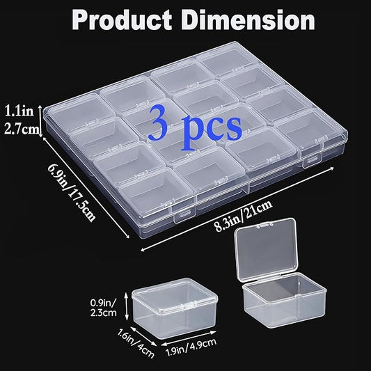Large Bead Storage Box - 48 Grids Clear Organizer, 3 Pack,Portable for Jewelry,Diamonds,Hardware,Craft Accessories Grid Plastic Box,Oil Painting Color Palette,Ring Earring Storage Box