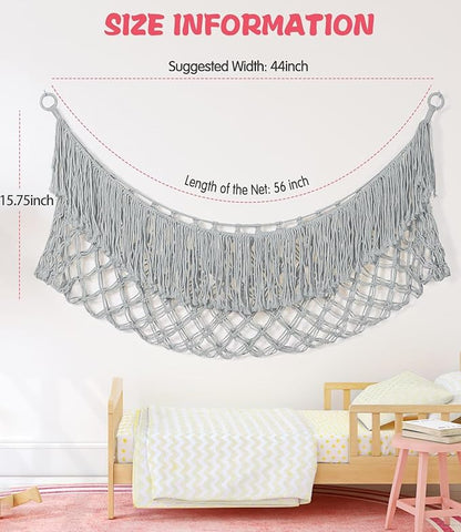 Stuffed Animal Hammock - Extra Large 56'' Long, Stuffed Animal Storage, stuffed animal Holder net, Hammock Large, Storage Hanging Organizer - Light grey