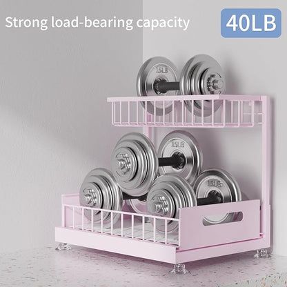 Under Sink Organizer Storage 2-Tier Premium Metal Pull-Out Racks, Height Adjustable, Heavy Dut and Easy Installation for Kitchen & Bathroom Organizers 1 Pack Pink