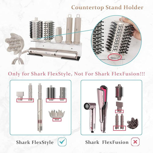 Affogato Wall Mount Holder Compatible with Shark FlexStyle, Acrylic Wall Mounted Organizer for Storage Attachments, Rack with Cord Hanger for Accessories Curlers Brushes Diffuser